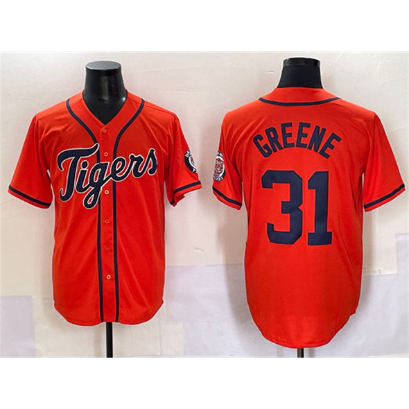 Detroit Tigers #31 Riley Greene Orange Puhics With Patch Cool Base Stitched Jersey