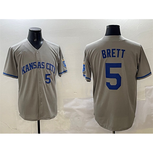 Kansas City Royals #5 George Brett Gray Puhics 2024 Away Limited Stitched Jersey