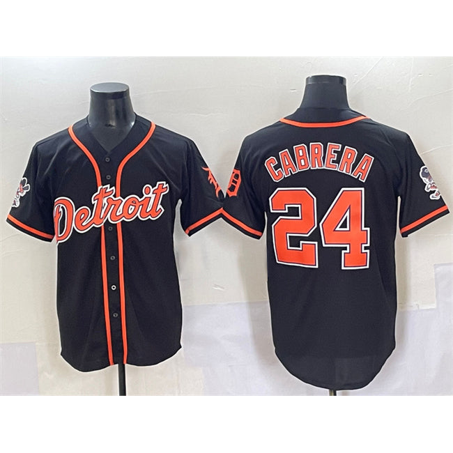 Detroit Tigers #24 Miguel Cabrera Black Puhics With Patch Cool Base Stitched Jersey