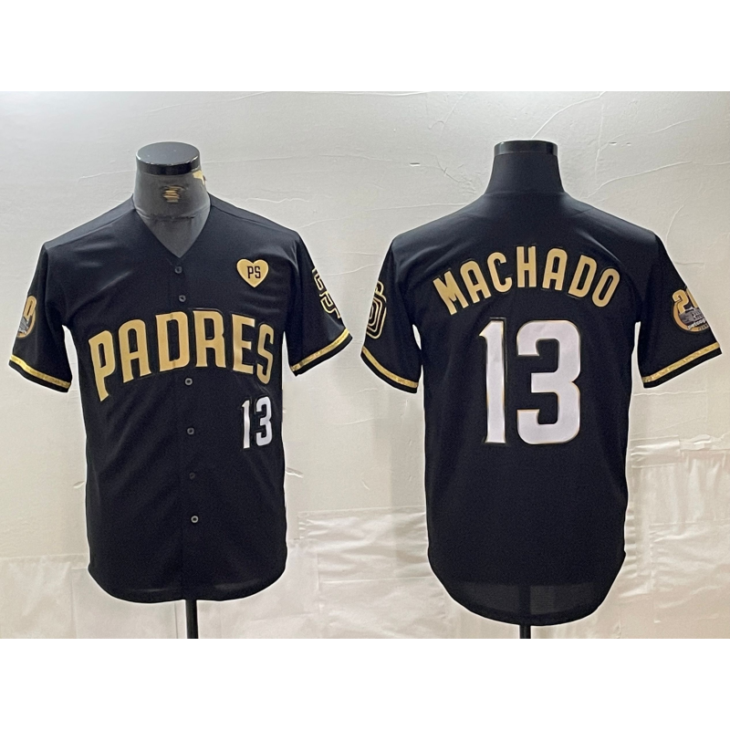 San Diego Padres #13 Manny Machado Black Gold Puhics With Patch Cool Base Stitched Jersey