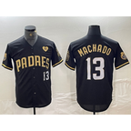 San Diego Padres #13 Manny Machado Black Gold Puhics With Patch Cool Base Stitched Jersey