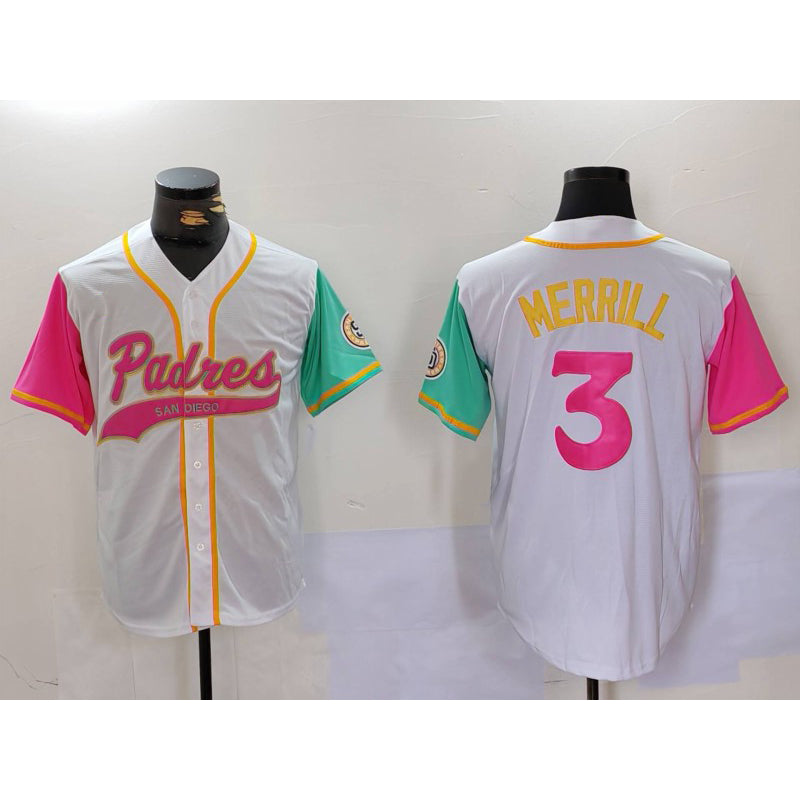 San Diego Padres #3 Jackson Merrill White Puhics NEW 2023 City Connect Cool Base Stitched Jersey