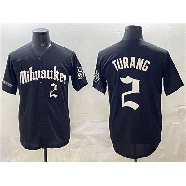 Milwaukee Brewers #2 Brice Turang Black Puhics 'Gothic 414 Shadows Edition' Vapor Premier Limited Stitched Jersey