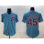 Philadelphia Phillies #45 Zack Wheeler Blue Puhics Cool Base Stitched Jersey