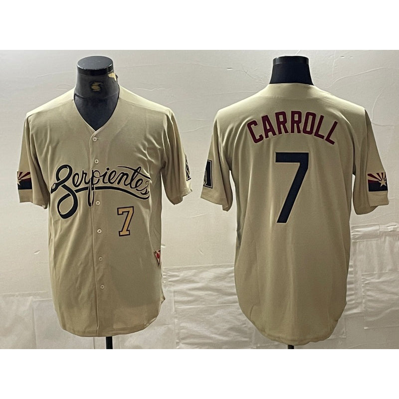 Arizona Diamondbacks #7 Corbin Carroll Number 2021 Gold Puhics City Connect Cool Base Stitched Jersey 2
