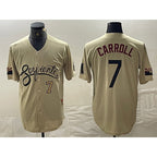Arizona Diamondbacks #7 Corbin Carroll Number 2021 Gold Puhics City Connect Cool Base Stitched Jersey 2