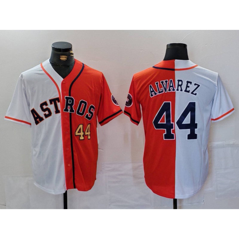 Houston Astros #44 Yordan Alvarez Number White Orange Puhics Split Stitched Jersey