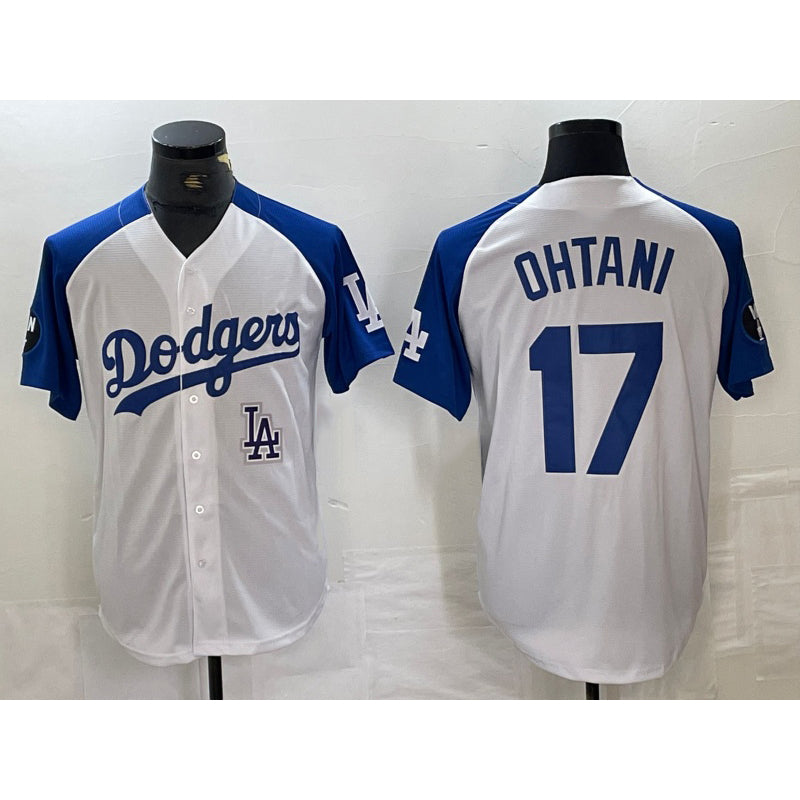 Los Angeles Dodgers #17 Shohei Ohtani White Blue Puhics Fashion Stitched Cool Base Limited Jersey 2