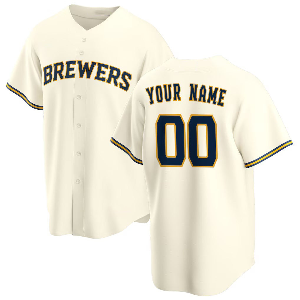 Custom Milwaukee Brewers Cream Puhics Home Replica Jersey