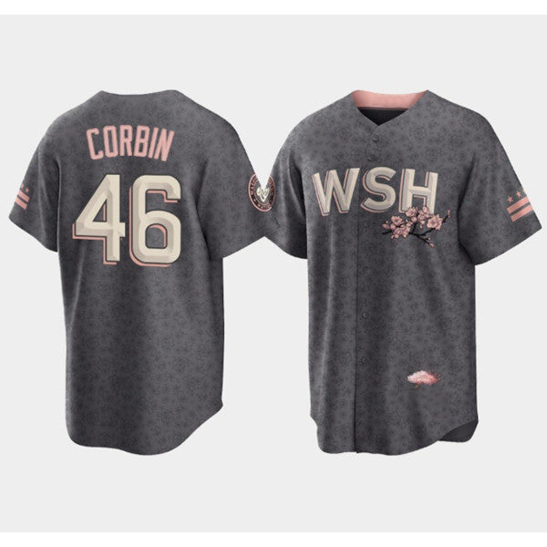 Washington Nationals #46 Patrick Corbin 2022 Grey Puhics City Connect Cherry Blossom Cool Base Stitched Jersey