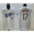 Los Angeles Dodgers #17 Shohei Ohtani White Green Puhics Stitched Cool Base Jersey 2