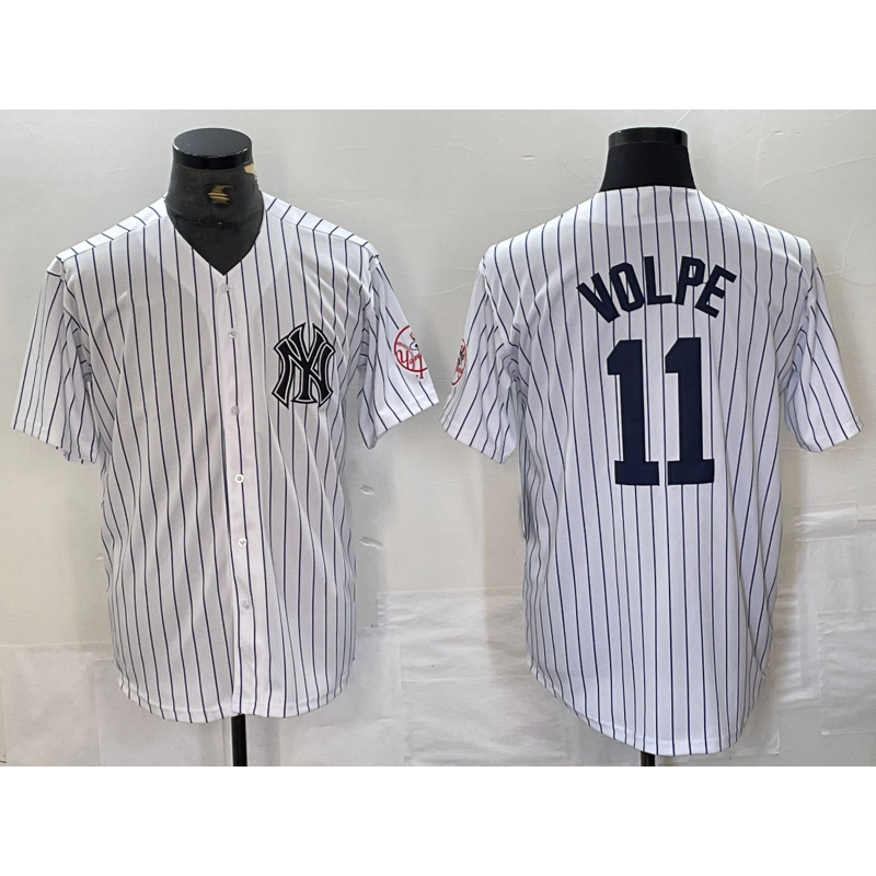 New York Yankees #11 Anthony Volpe Name White Puhics With Patch 2024 Cool Base Stitched Jersey