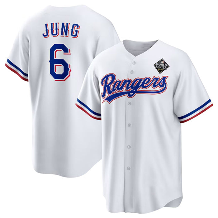 Texas Rangers #6 Josh Jung 2023 White Puhics World Series Stitched Jersey