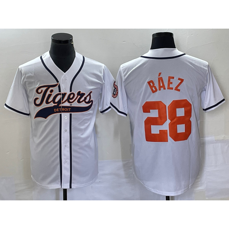 Detroit Tigers #28 Javier B¨¢ez Puhics White Cool Base Stitched Jersey