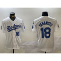 Los Angeles Dodgers #18 Yoshinobu Yamamoto White Puhics 2024 World Series With Fernando Memorial Patch Home Limited Stitched Jersey 2