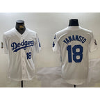 Los Angeles Dodgers #18 Yoshinobu Yamamoto White Puhics 2024 World Series With Fernando Memorial Patch Home Limited Stitched Jersey 2
