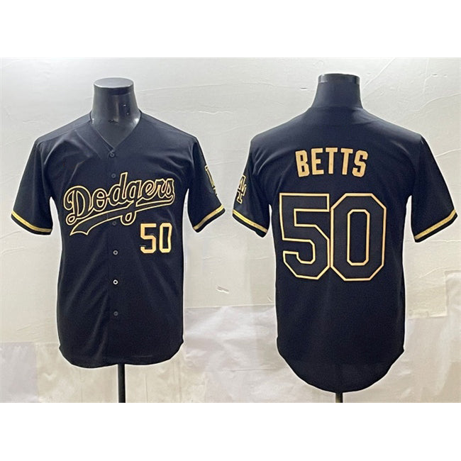 Los Angeles Dodgers #50 Mookie Betts Black Gold Puhics Limited Stitched Jersey