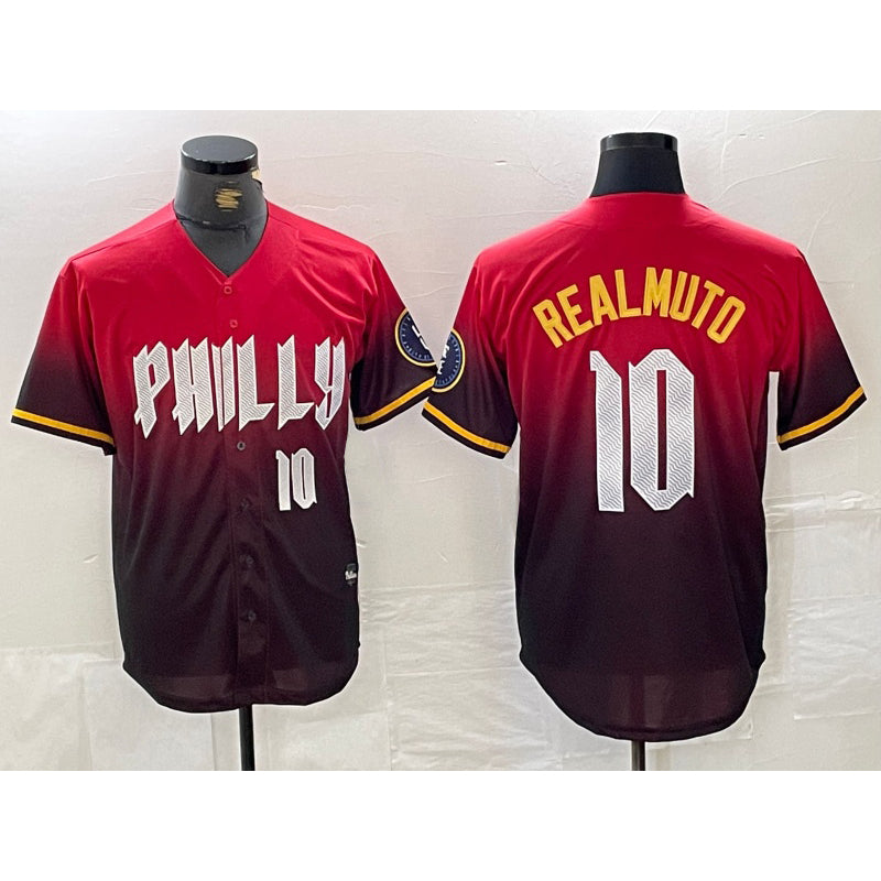 Philadelphia Phillies #10 JT Realmuto Red Puhics 2024 City Player Number Cool Base Jersey 2