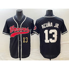 Atlanta Braves #13 Ronald Acuna Jr Number Black Puhics Cool Base Stitched Jersey