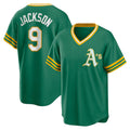 Oakland Athletics #9 Reggie Jackson Kelly Green Puhics Road Cooperstown Collection Player Jersey