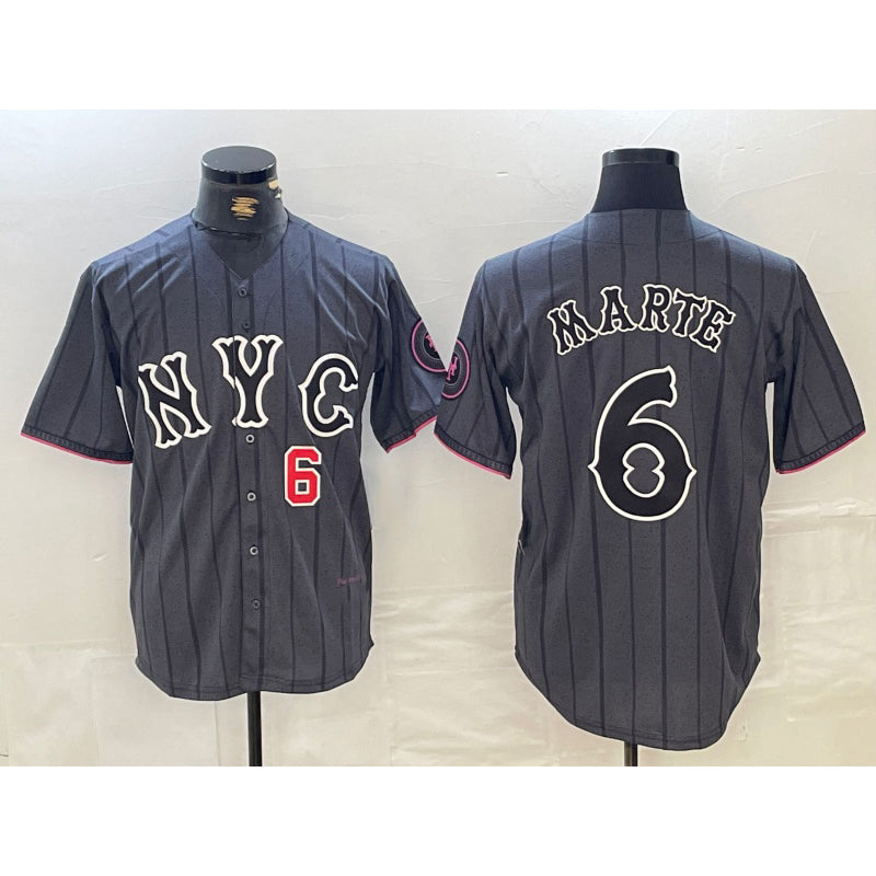 New York Mets #6 Starling Marte Gray Puhics 2024 City Connect Cool Base Stitched Jerseys