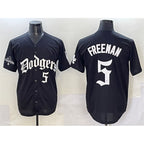 Los Angeles Dodgers #5 Freddie Freeman Black Puhics 2025 LA Gothic Style With 2024 World Series Champions Patch Vapor Premier Limited Stitched Jersey
