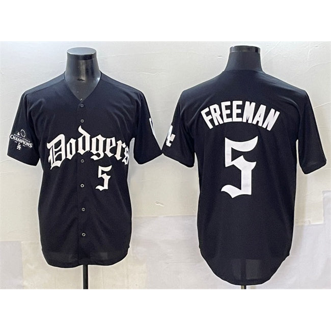 Los Angeles Dodgers #5 Freddie Freeman Black Puhics 2025 LA Gothic Style With 2024 World Series Champions Patch Vapor Premier Limited Stitched Jersey