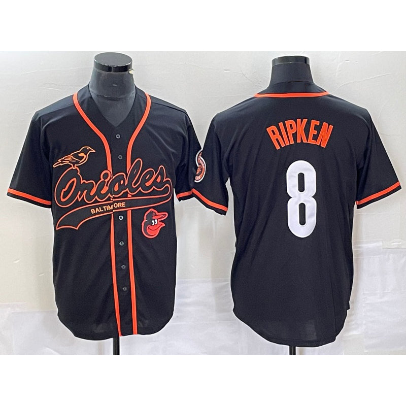 Baltimore Orioles #8 Cal Ripken Jr Black Puhics With Patch Cool Base Stitched Jersey