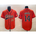 Houston Astros #14 Mauricio Dubon Number Orange Puhics With Patch Cool Base Stitched Jersey