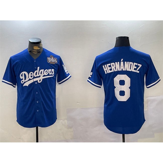 Los Angeles Dodgers #8 Enrique Hern¨¢ndez Royal Puhics 2024 World Series Cool Base Stitched Jersey