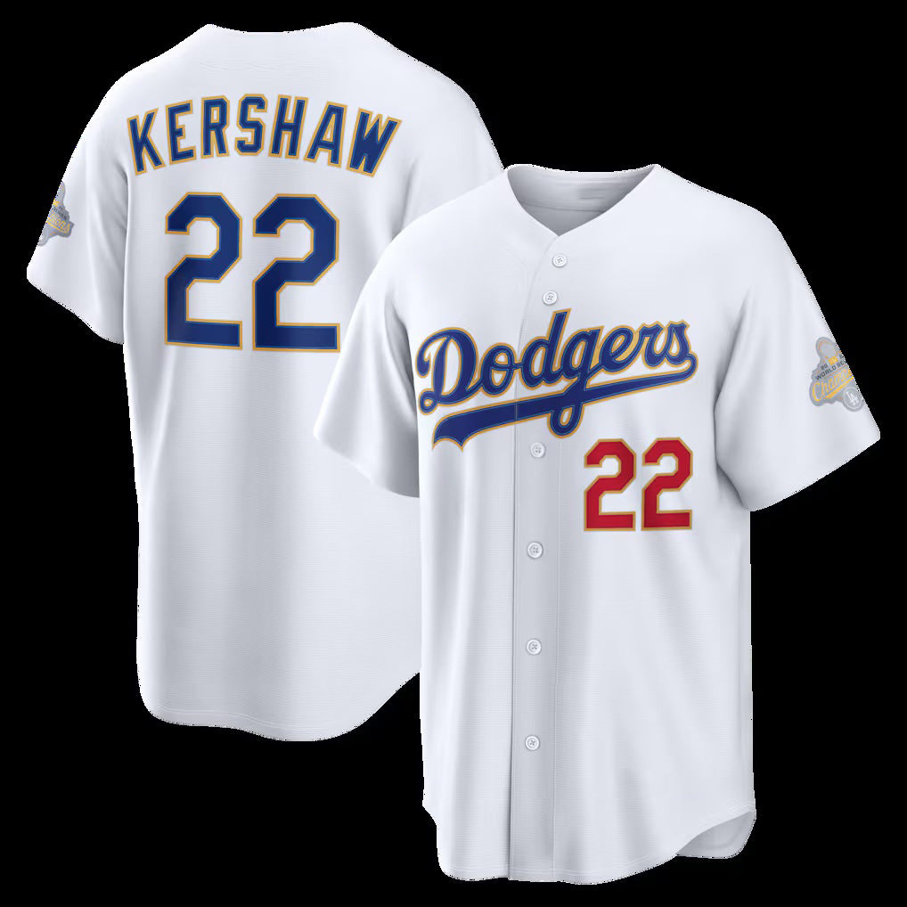 Los Angeles Dodgers #22 Clayton Kershaw White Puhics 2026 Gold Collection Stadium Jersey