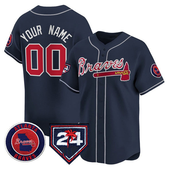 Custom Atlanta Braves Navy Puhics 2024 Spring Training Patch Limited Stitched Jersey