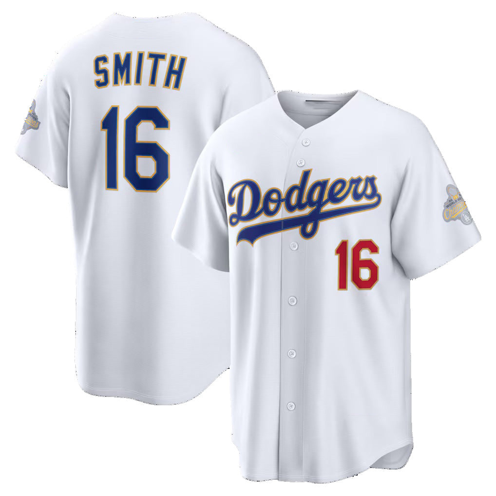 Los Angeles Dodgers #16 Will Smith White Puhics 2026 Gold Collection Stadium Jersey