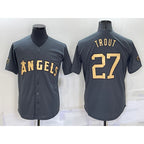 Los Angeles Angels #27 Mike Trout Grey Puhics 2022 All Star Stitched Cool Base Jersey