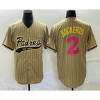 San Diego Padres #2 Xander Bogaerts Tan Puhics Pinstripe 2023 City Connect Cool Base Stitched Jersey