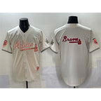 Atlanta Braves Team Big Logo Cream Puhics 2024 Atliens & Peach With Outkast Patch Vapor Limited Stitched Jersey