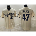 Minnesota Twins #47 Edouard Julien Number Cream Puhics Cool Base Stitched Jersey