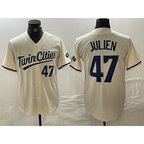 Minnesota Twins #47 Edouard Julien Number Cream Puhics Cool Base Stitched Jersey