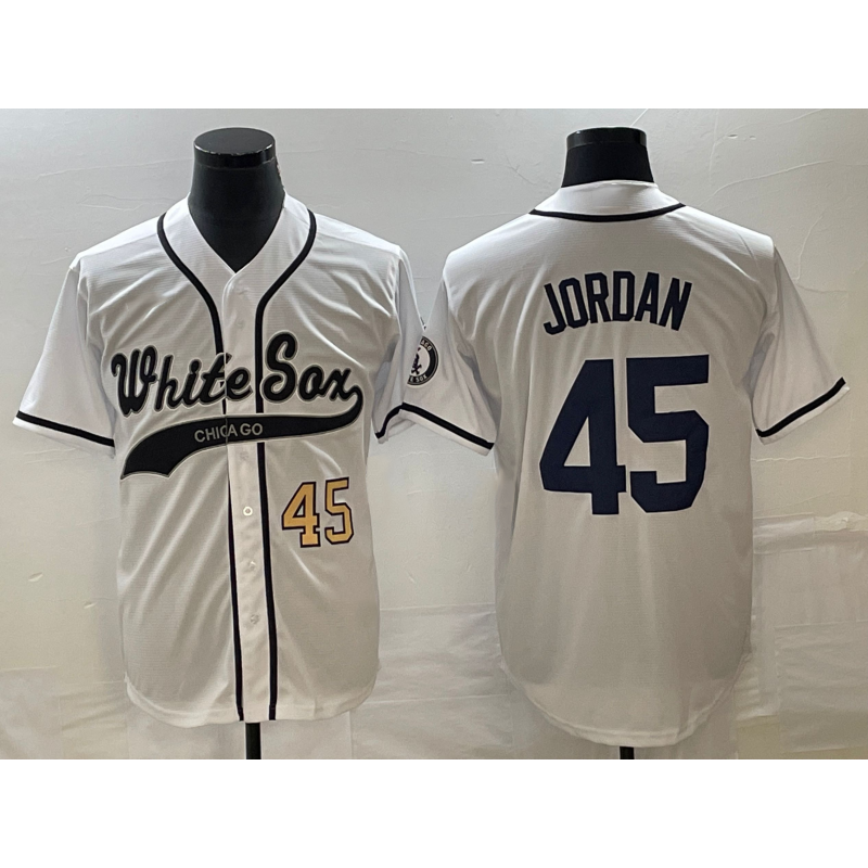 Chicago White Sox #45 Michael Jordan Number White Puhics Cool Base Stitched Jersey