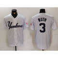 New York Yankees #3 Babe Ruth White Puhics Pinstripe Fashion Cool Base Jersey 3