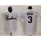 New York Yankees #3 Babe Ruth White Puhics Pinstripe Fashion Cool Base Jersey 3