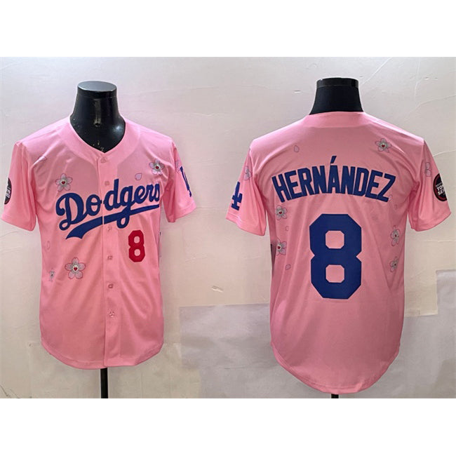 Los Angeles Dodgers #8 Enrique Hern¨¢ndez Pink Puhics 2025 Tokyo Series Limited Stitched Jersey