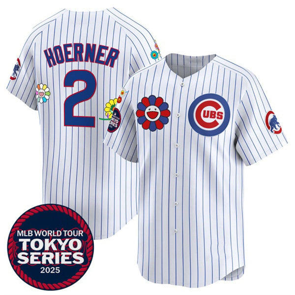 Chicago Cubs #2 Nico Hoerner White Puhics 2025 Tokyo Series Limited Stitched Jersey