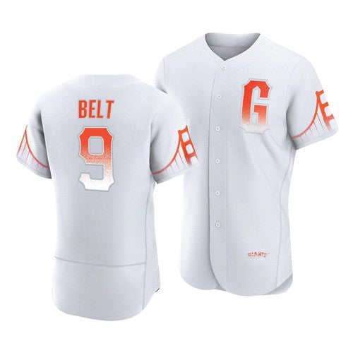 San Francisco Giants #9 Brandon Belt White Puhics 2021 City Connect Flex Base Jersey