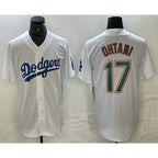 Los Angeles Dodgers #17 Shohei Ohtani White Green Puhics Stitched Cool Base Jerseys