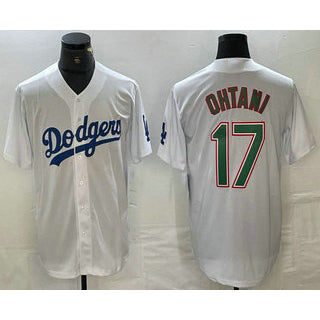 Los Angeles Dodgers #17 Shohei Ohtani White Green Puhics Stitched Cool Base Jerseys
