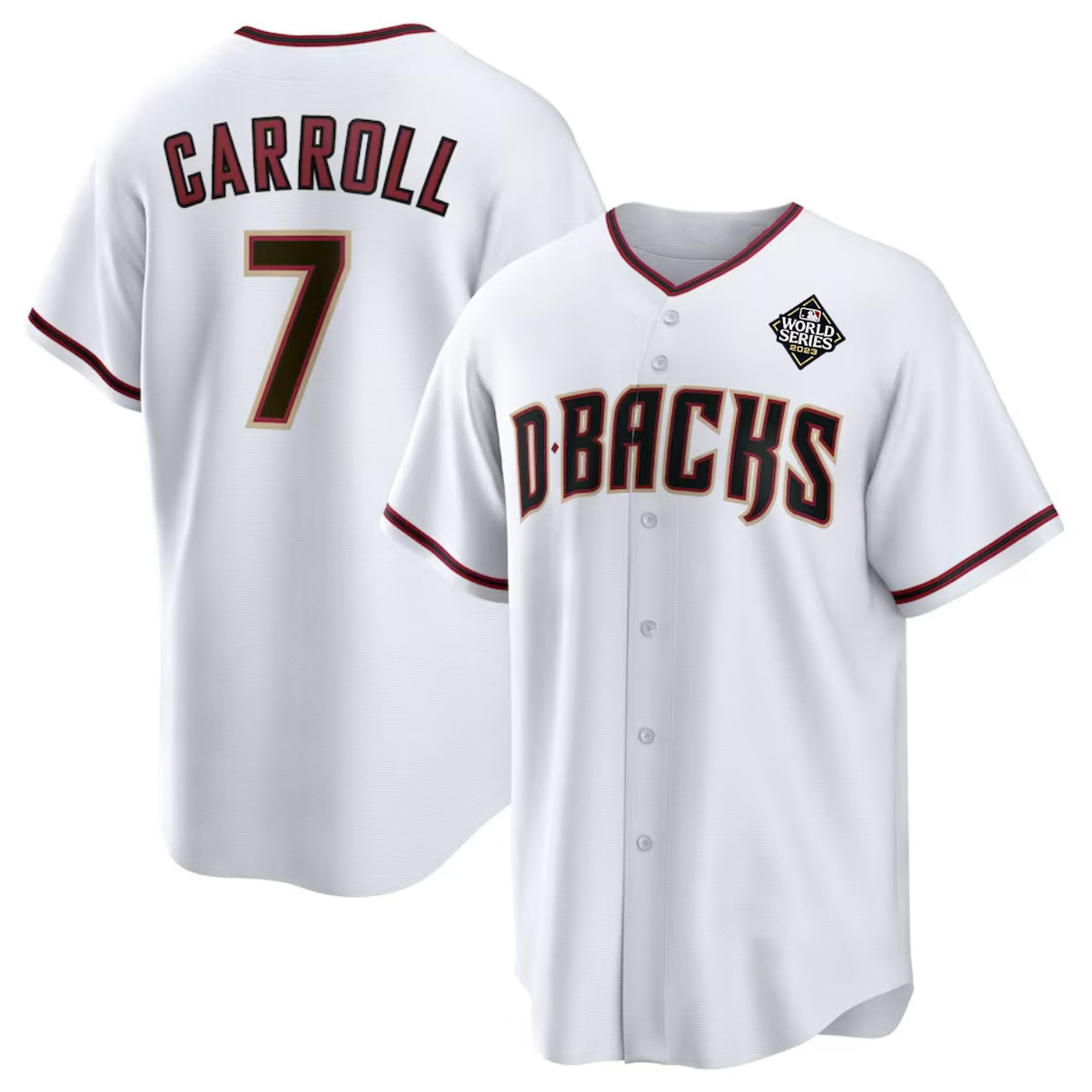 Arizona Diamondbacks #7 Corbin Carroll White Puhics 2023 World Series Cool Base Stitched Jersey 2