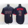 Cincinnati Reds #9 Joe Burrow Number Black Puhics 2023 City Connect Cool Base Stitched Jersey 2