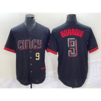 Cincinnati Reds #9 Joe Burrow Number Black Puhics 2023 City Connect Cool Base Stitched Jersey 2