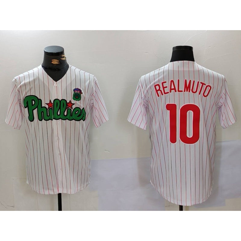 Philadelphia Phillies #10 J.T. Realmuto White Green Puhics Cool Base Stitched Jersey 2